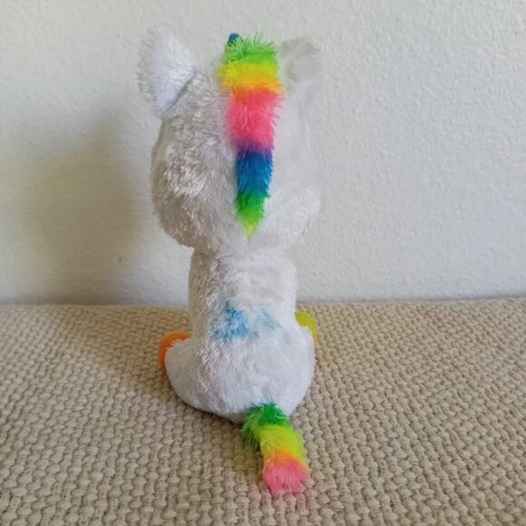 TY Pixy Unicorn TySilk Beanie Boo White Rainbow 7" Large Sparkle Glitter Eyes - Picture 3 of 8